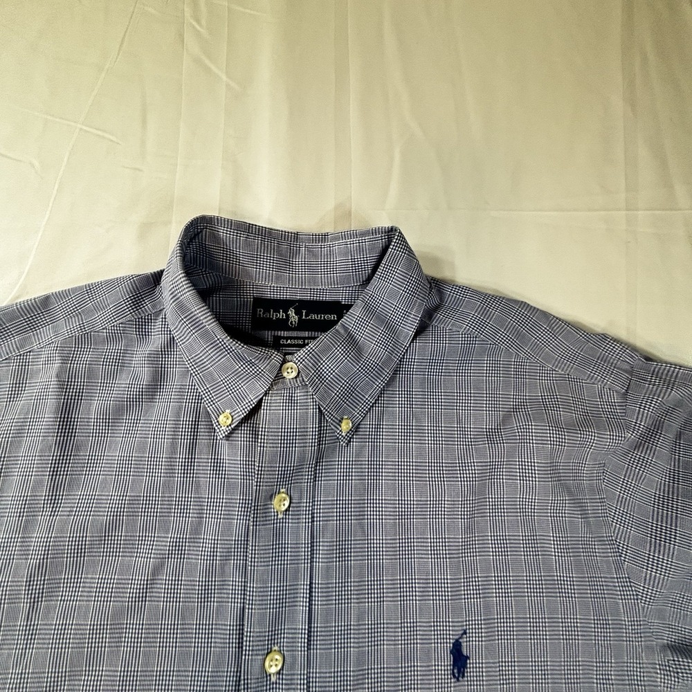 Ralph Lauren Men's Shirt Long Sleeve Button Down Blue Check Classic Fit 17 32/33 - Picture 4 of 11